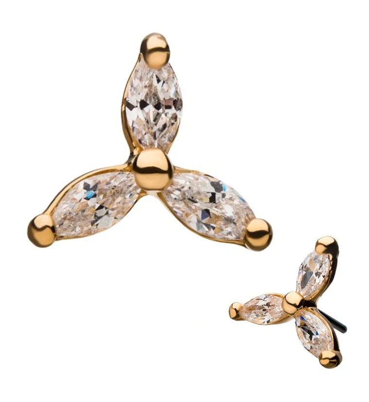 14kt Gold Trinity CZ Threadless Top - Mrs Treak