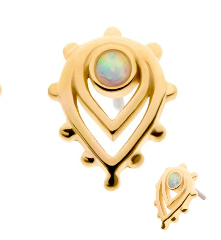 14kt Gold Double Teardrop White Opalite Threadless Top - Mrs Treak