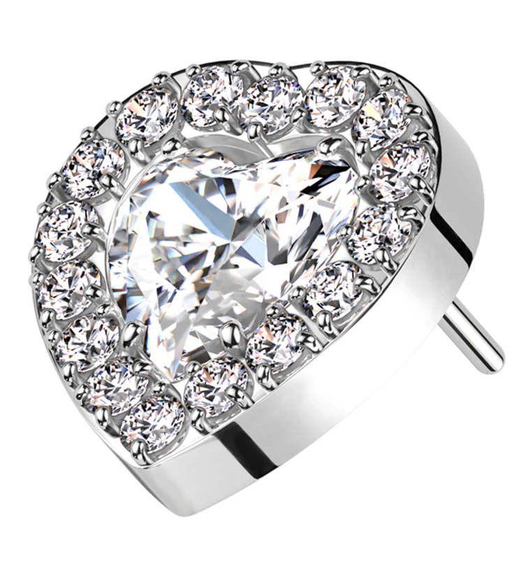 Lined Heart Clear CZ Titanium Threadless Top - Mrs Treak