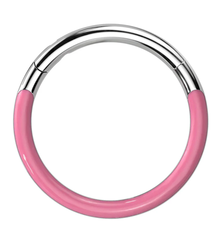 Pink Glow In The Dark Front Facing Titanium Hinged Segment Ring - Mrs Treak