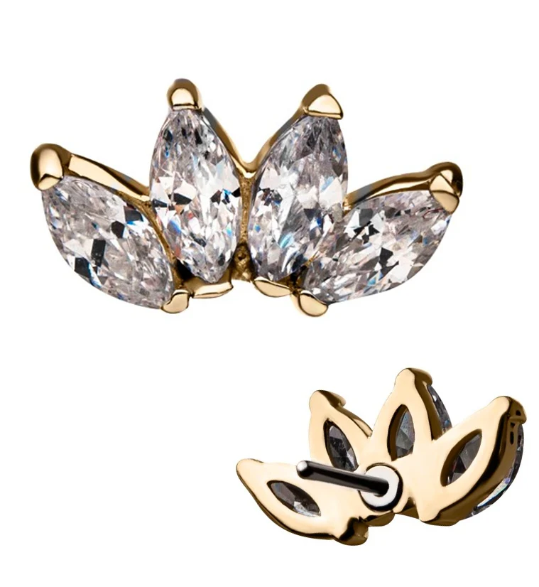 14kt Gold Lotus Quad CZ Threadless Top - Mrs Treak