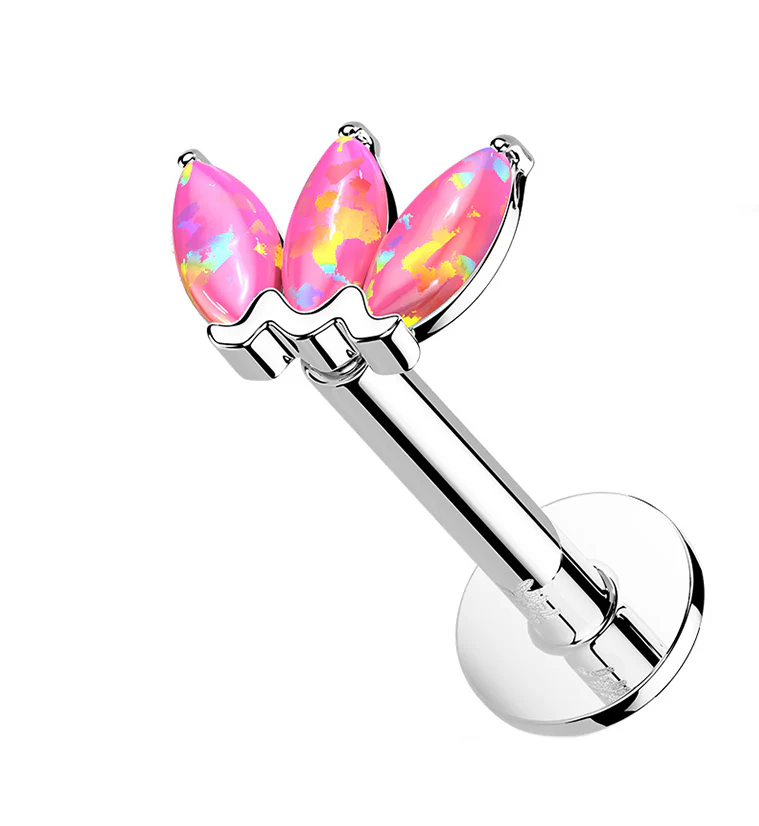 14kt White Gold Empress Triple Pink Opalite Threadless Labret - Mrs Treak
