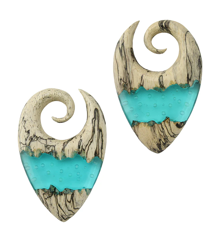 Teal Resin Bubble Tamarind Wood Ear Weights - Mrs Treak