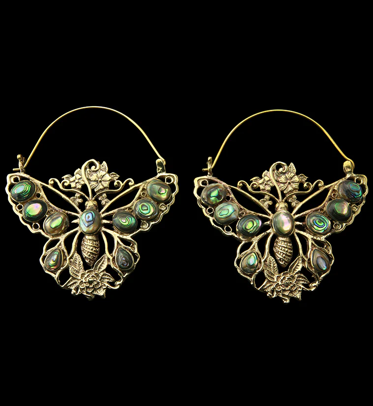 18G Butterfly Abalone Brass Hangers / Earrings - Mrs Treak