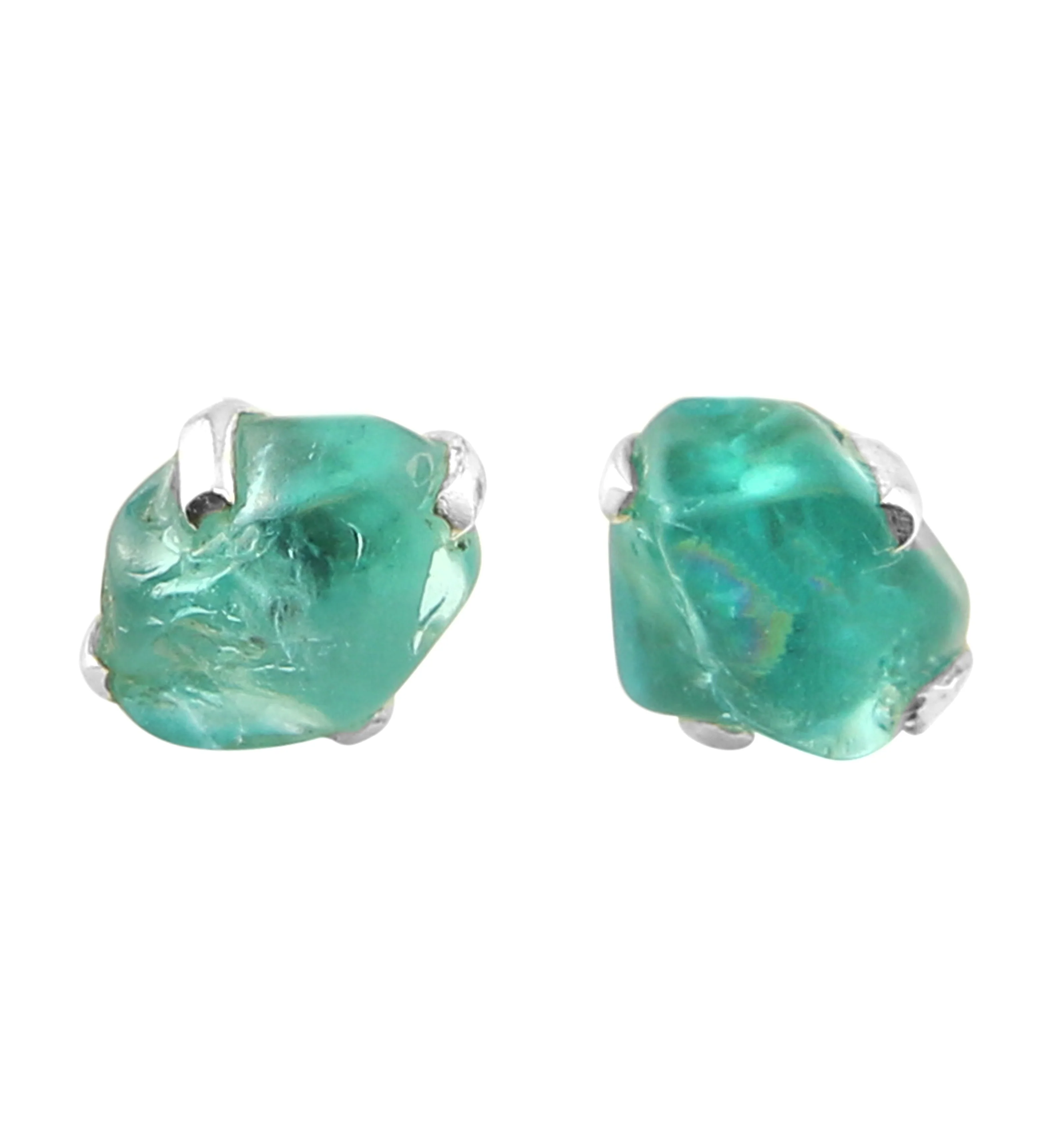 Paraiba Apatite Stone Prong Set Sterling Silver Earrings - Mrs Treak