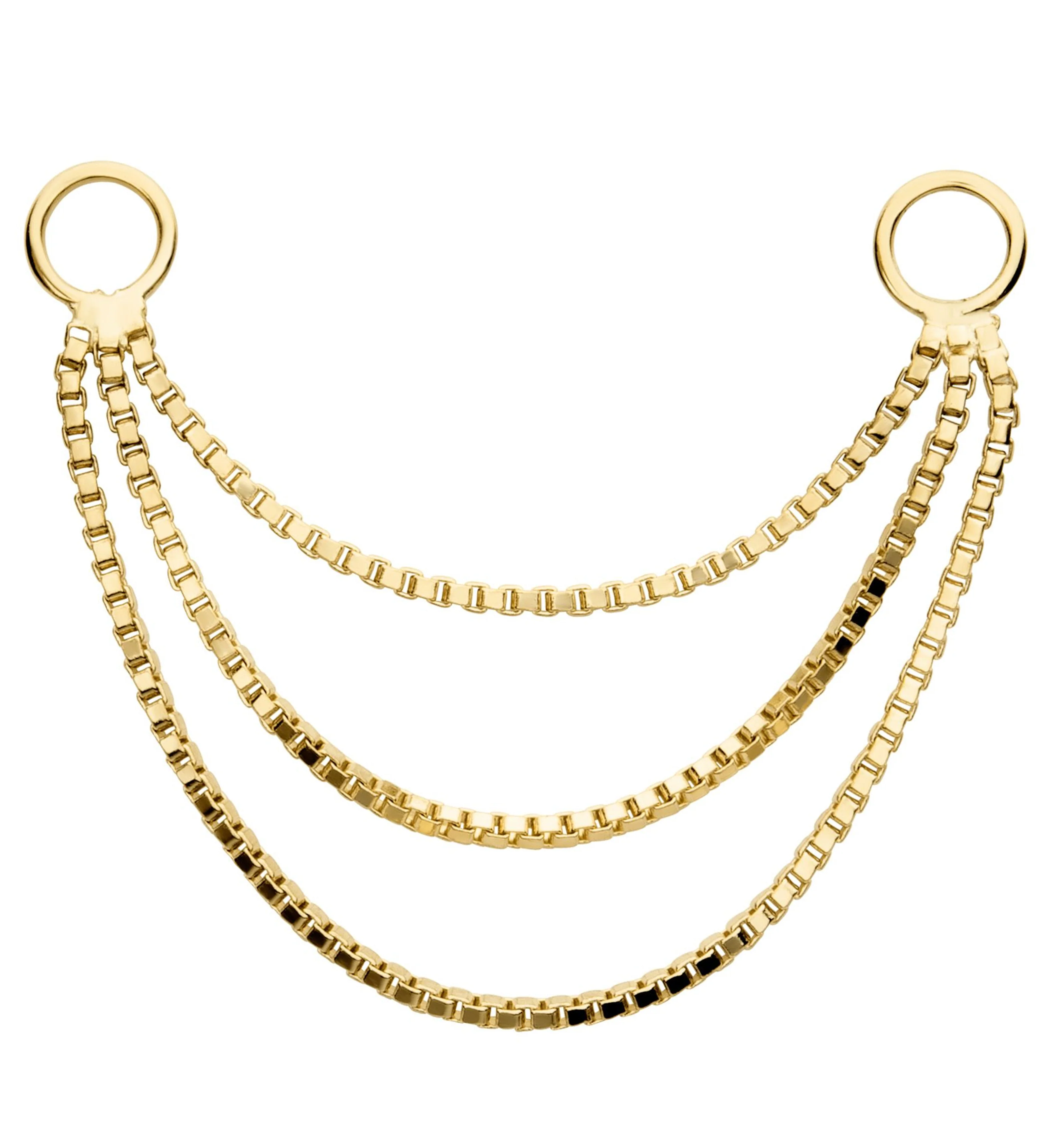 14kt Gold Triple Box Nose & Cartilage Piercing Chain - Mrs Treak