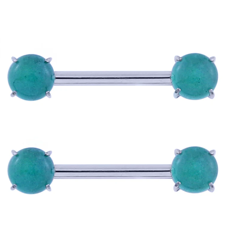 Double Green Aventurine Stone Threadless Titanium Nipple Barbells - Mrs Treak