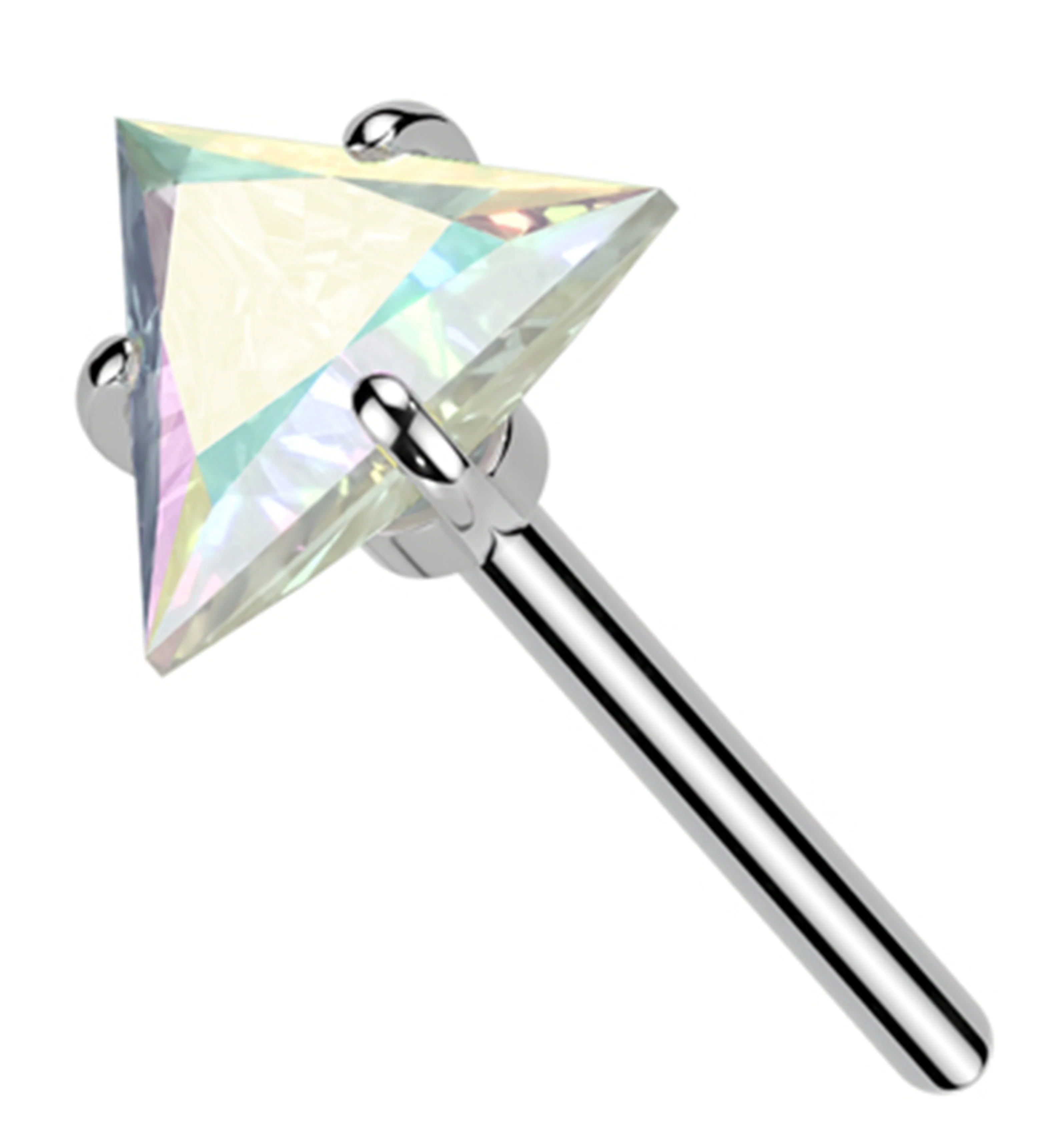 Triangle Rainbow Aurora CZ Titanium Threadless Top - Mrs Treak