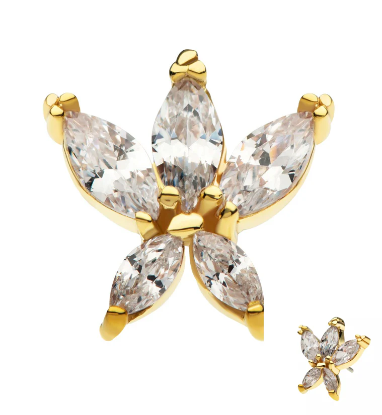 14kt Gold Cinque Flower CZ Threadless Top - Mrs Treak