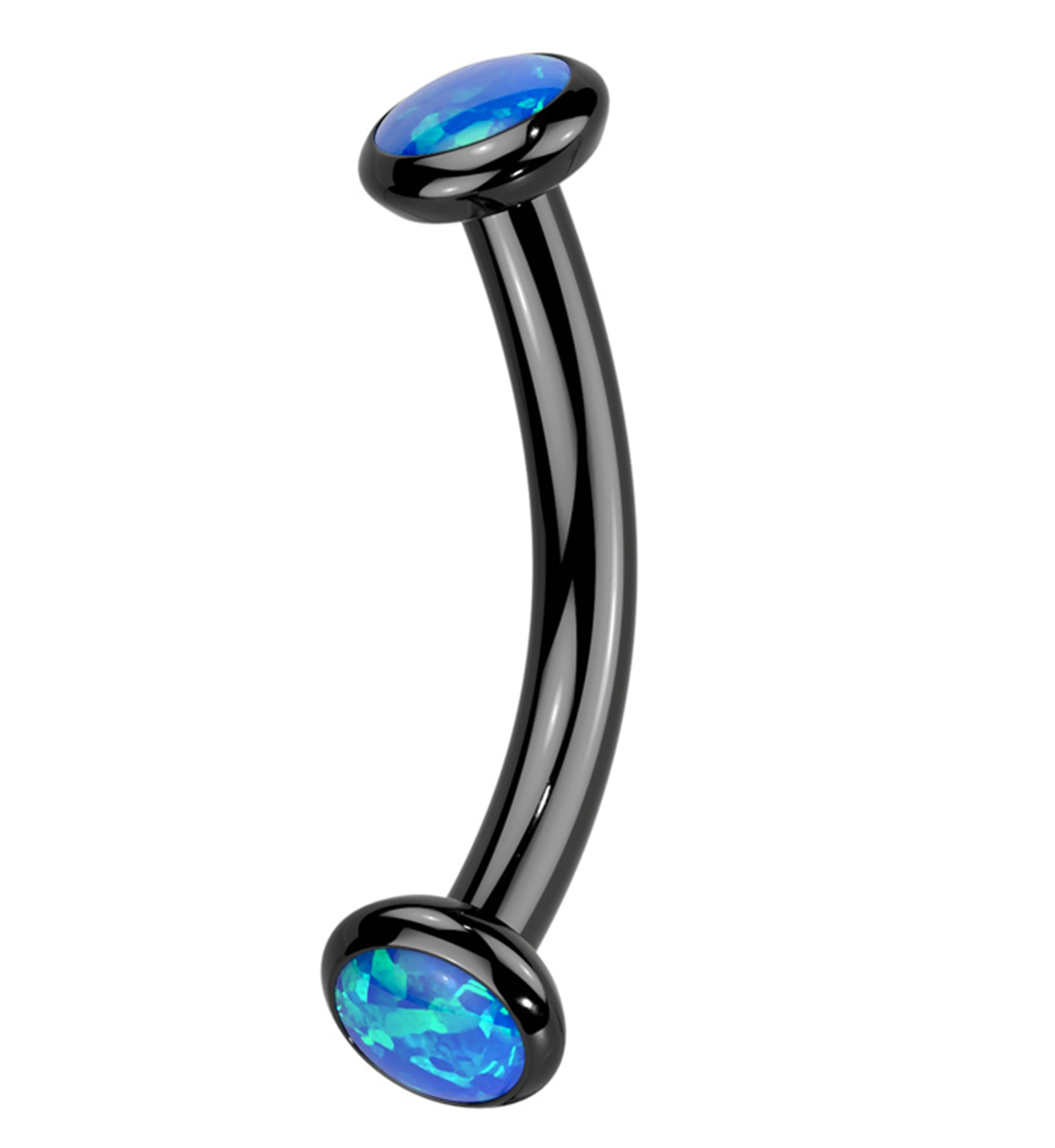Black PVD Double Bezel Blue Opalite Internally Threaded Titanium Curved Barbell - Mrs Treak