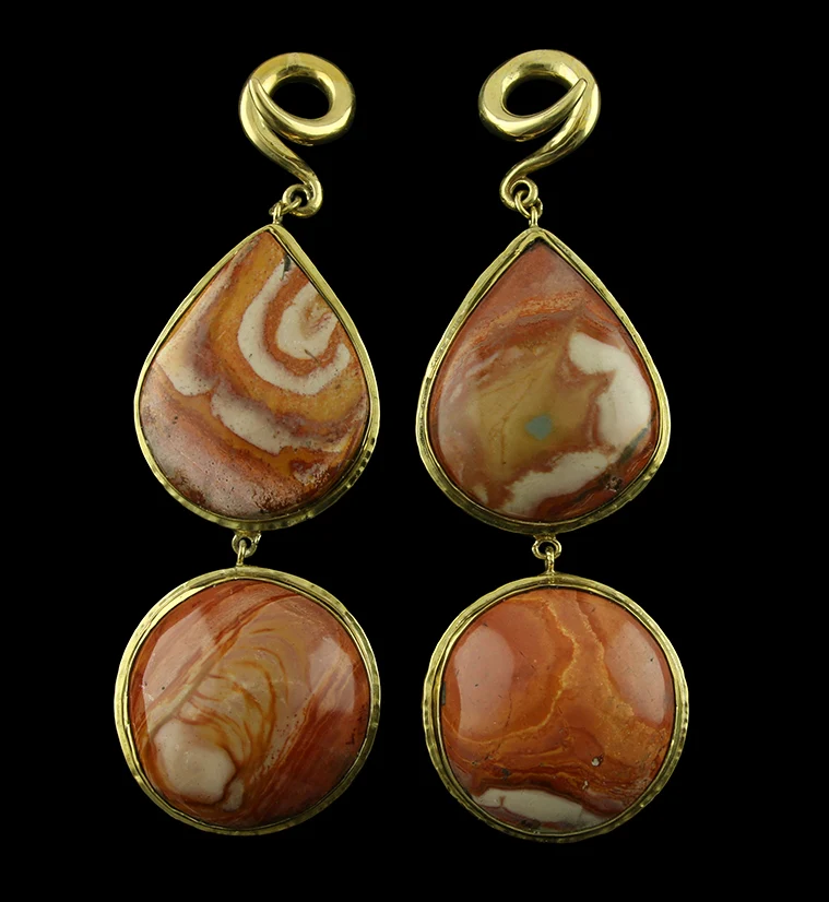 V7 Double Polychrome Ocean Jasper Stone Brass Ear Weights - Mrs Treak