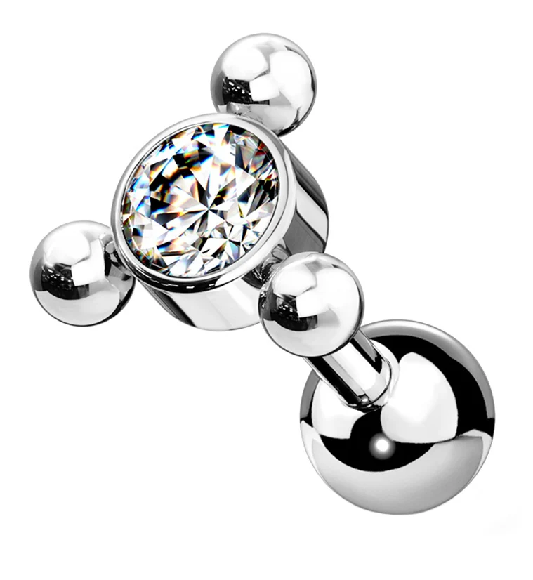 Pyramid Triple Bead Gem Cartilage Barbell - Mrs Treak