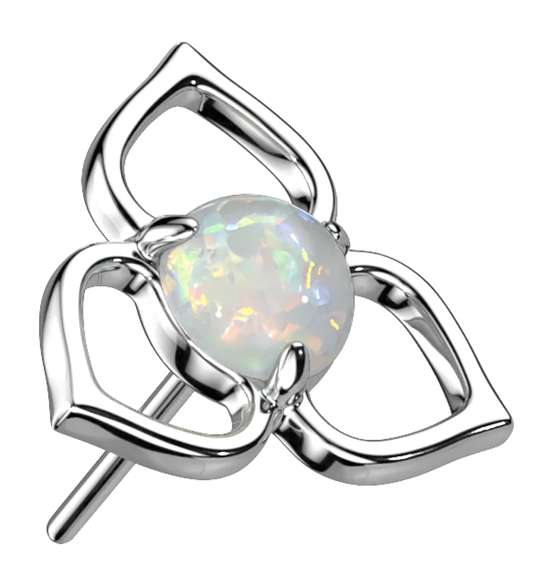14kt White Gold Tri Petal White Opalite Threadless Top - Mrs Treak