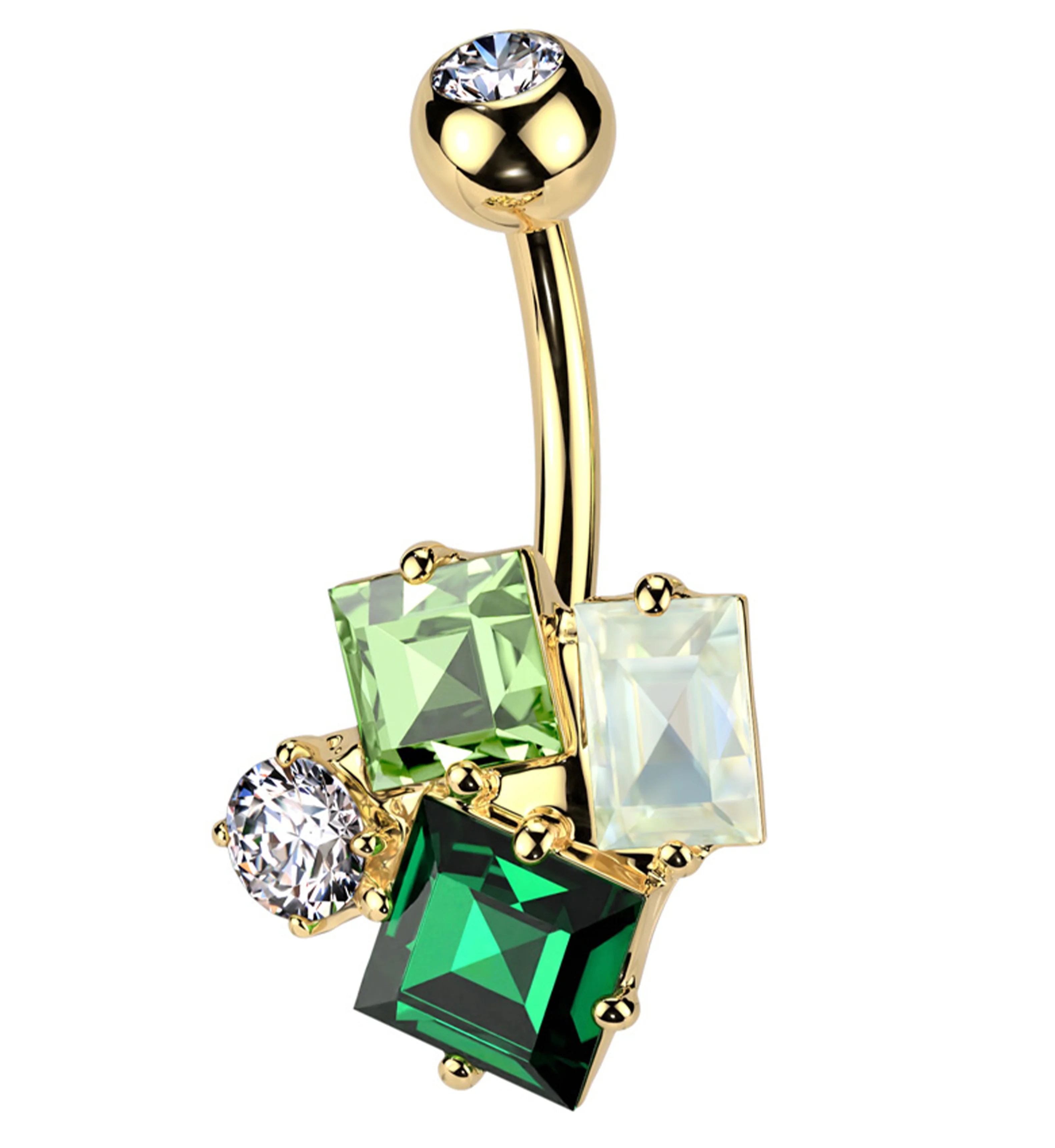 Gold PVD Bejeweled Cluster CZ Stainless Steel Belly Button Ring - Mrs Treak