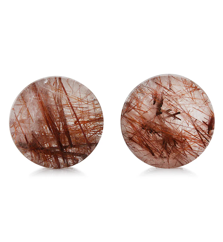 Rutilated Quartz Stone Plugs 1 Inch (25mm) Version 9 - Mrs Treak