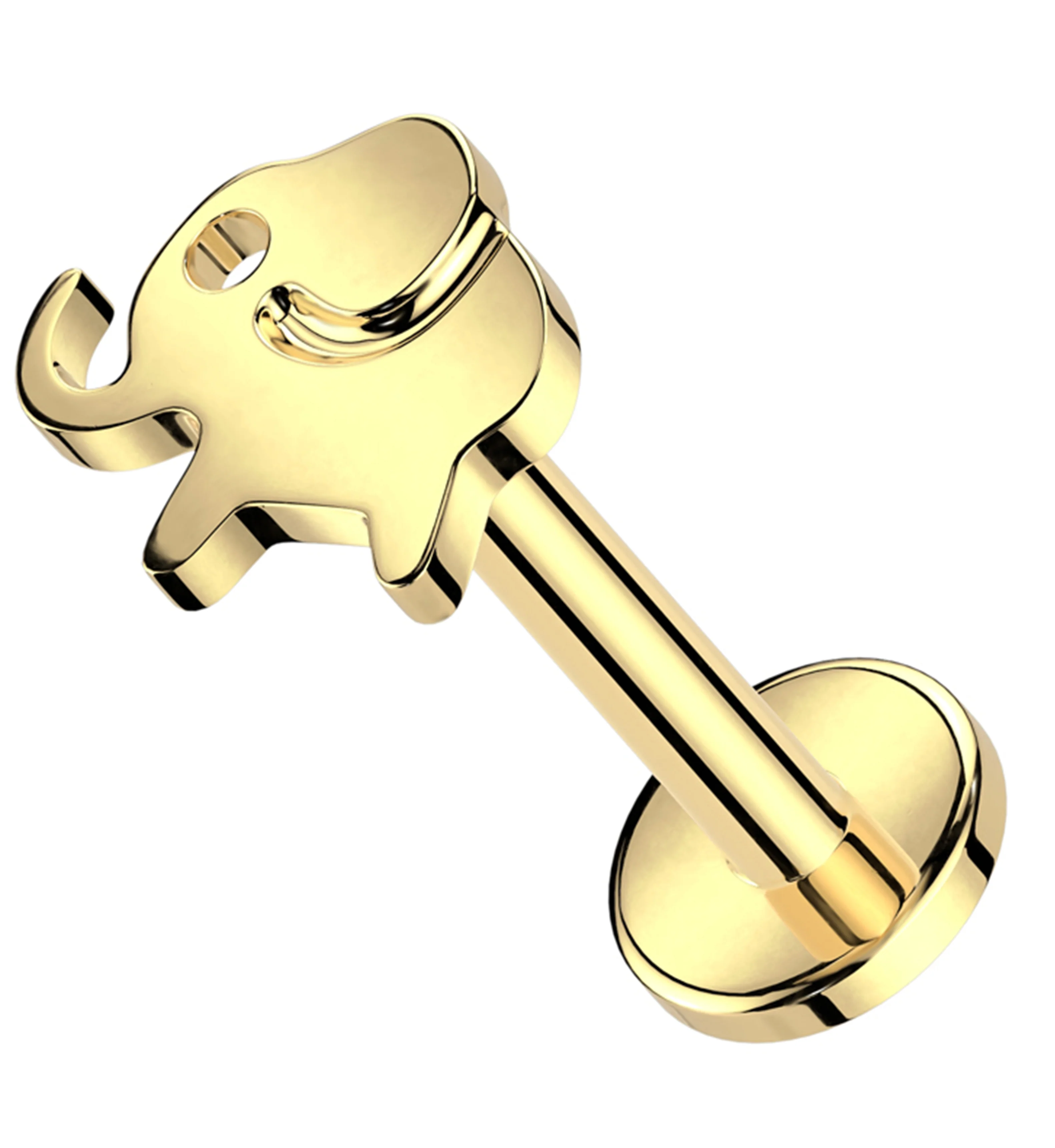 Gold PVD Elephant Internally Threaded Titanium Labret - Mrs Treak