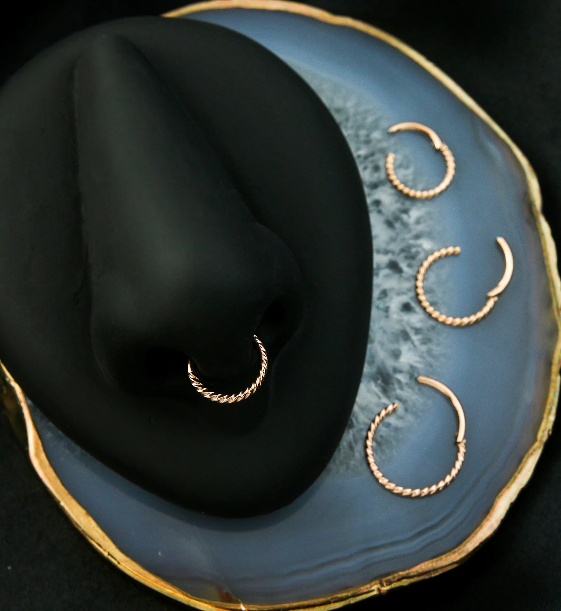 Rose Gold PVD Twisted Titanium Segment Ring - Mrs Treak