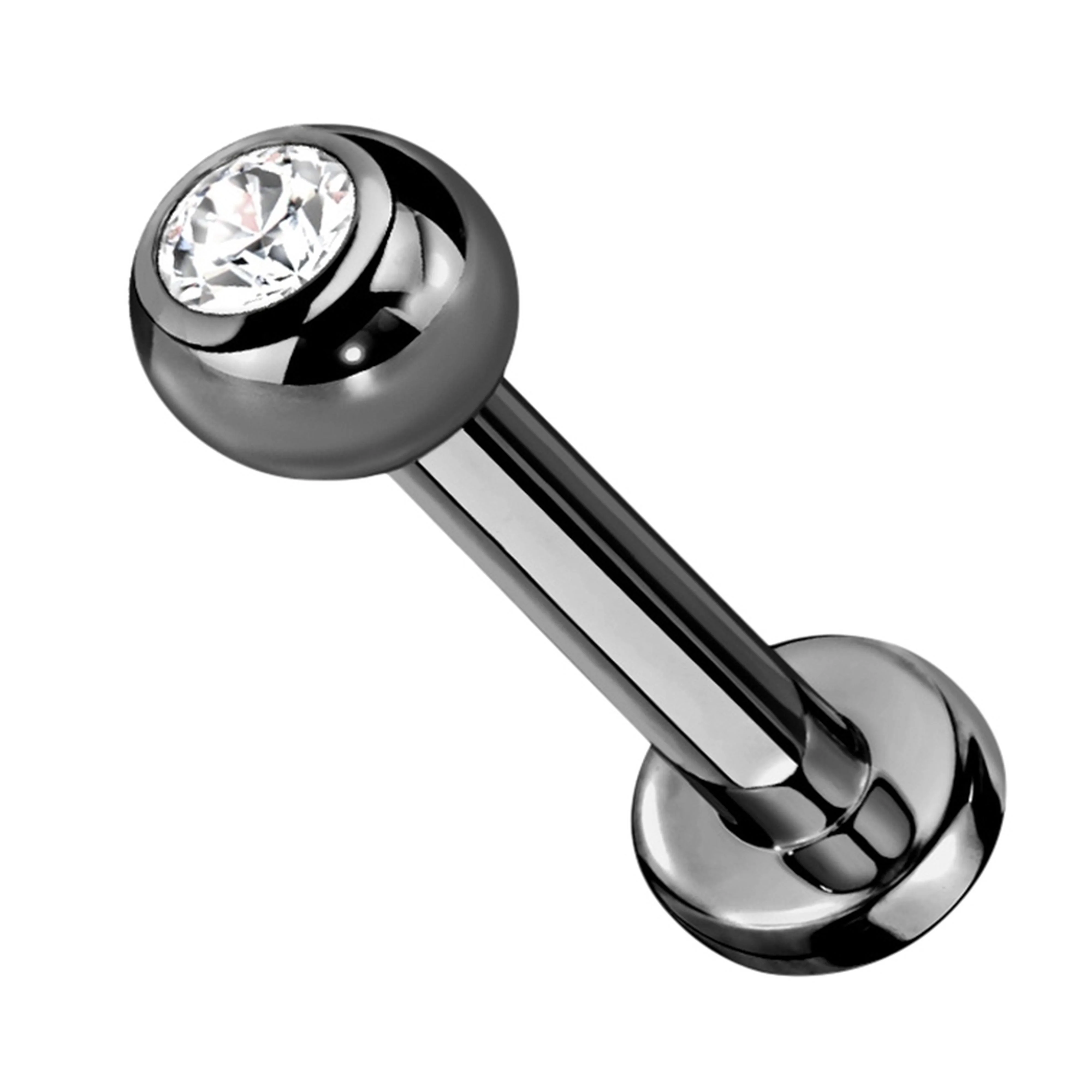 16G Black PVD CZ Top Titanium Labret (Externally Threading) - Mrs Treak