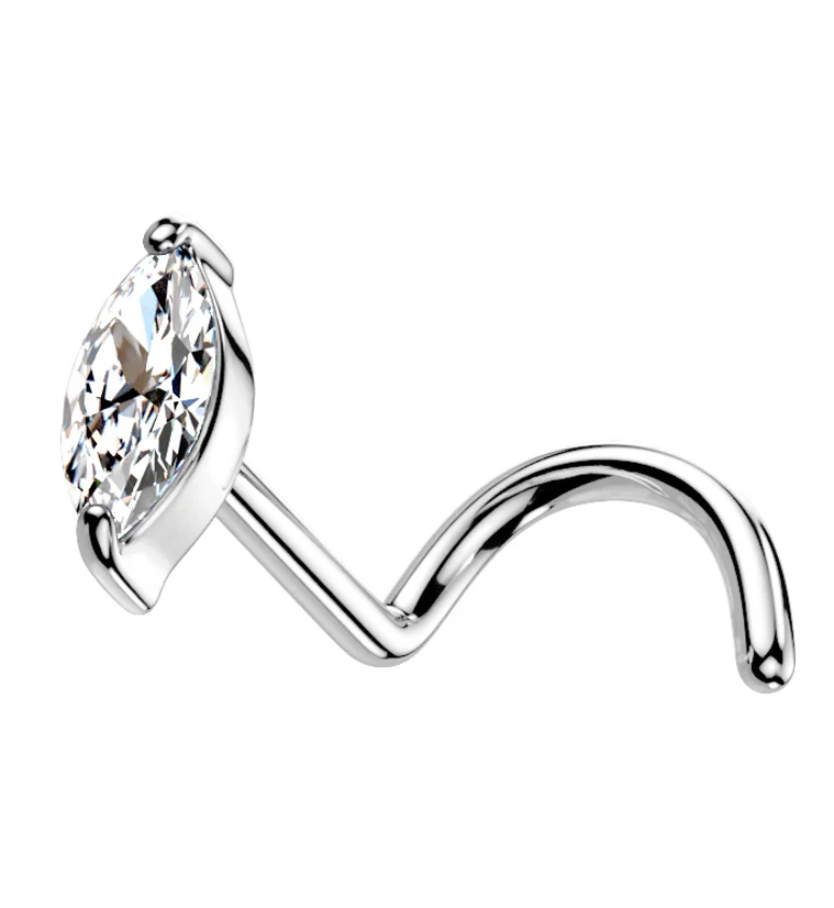 14kt White Gold Ovate Clear CZ Nose Screw - Mrs Treak