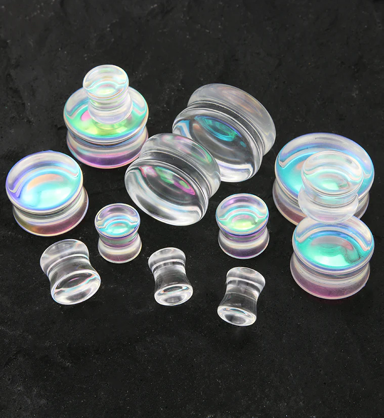 Iridescent Glass Double Flare Plugs - Mrs Treak