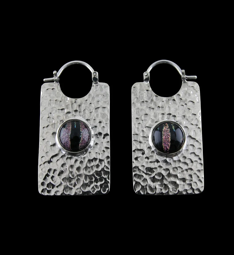 14G Lateral Cat's Eye Glass White Brass Hangers - Earrings - Mrs Treak