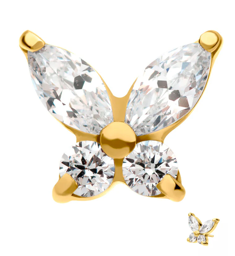 24kt Gold Butterfly CZ Threadless Titanium Top - Mrs Treak