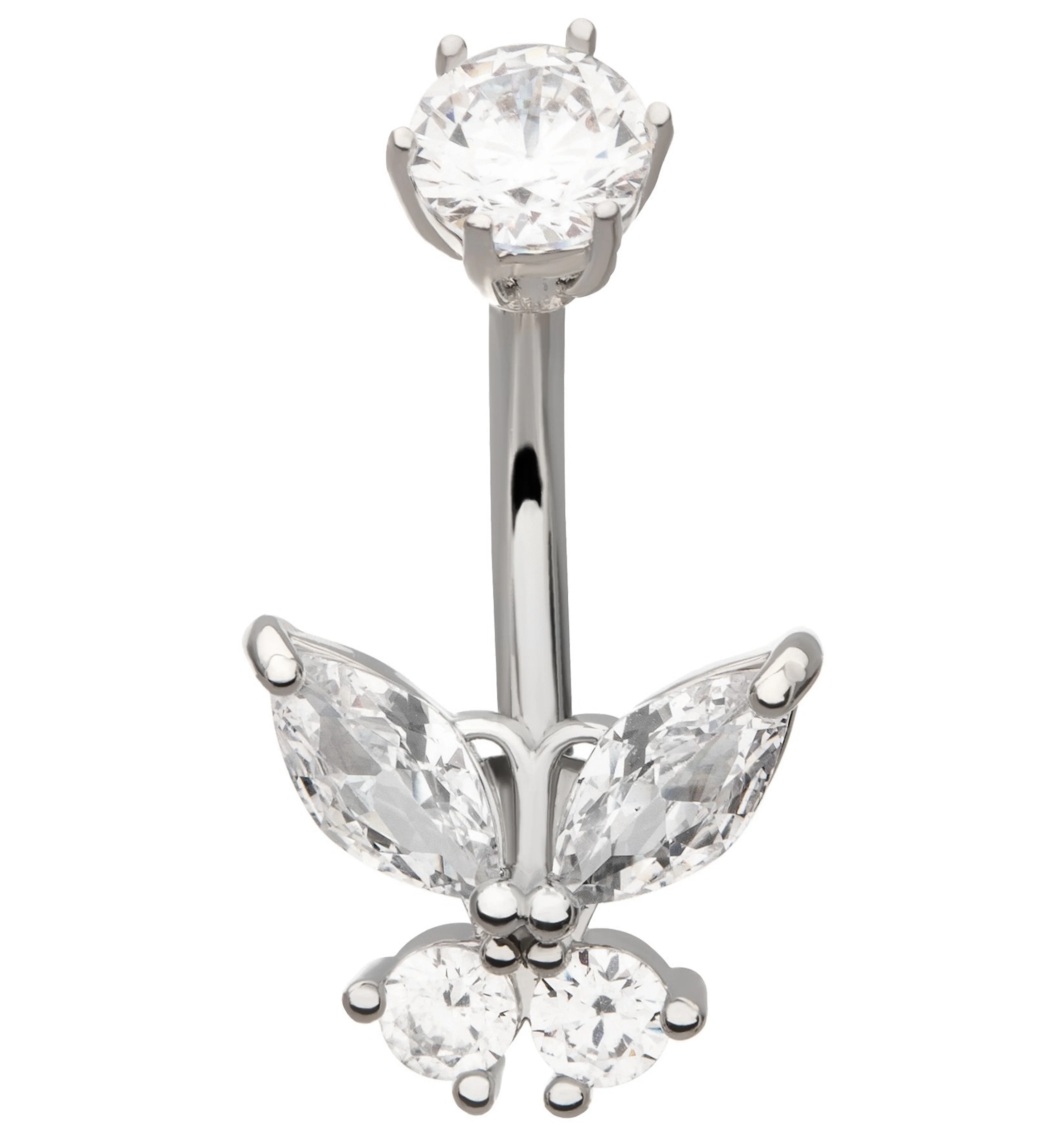 Marquise Butterfly Clear CZ Stainless Steel Belly Button Ring - Mrs Treak