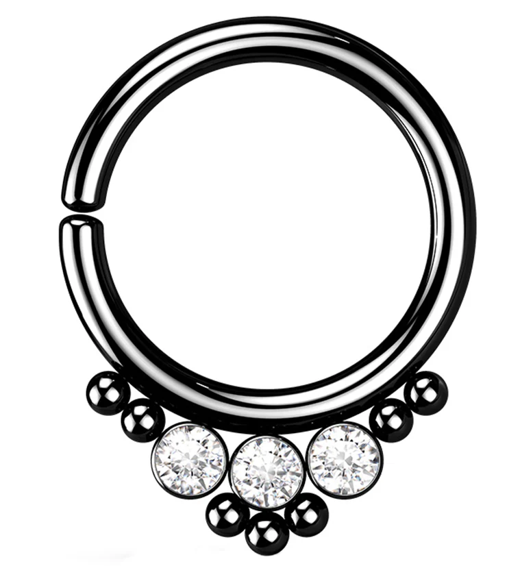 Black PVD Triple CZ Annealed Seamless Hoop Ring - Mrs Treak