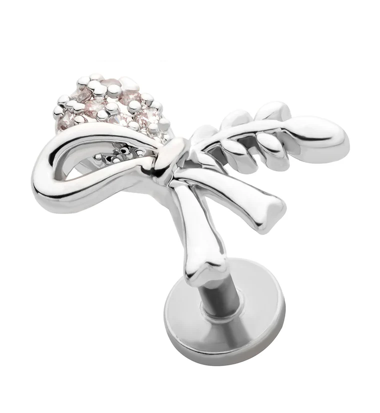 Bow and Leaf CZ Stainless Steel Threadless Labret - Mrs Treak
