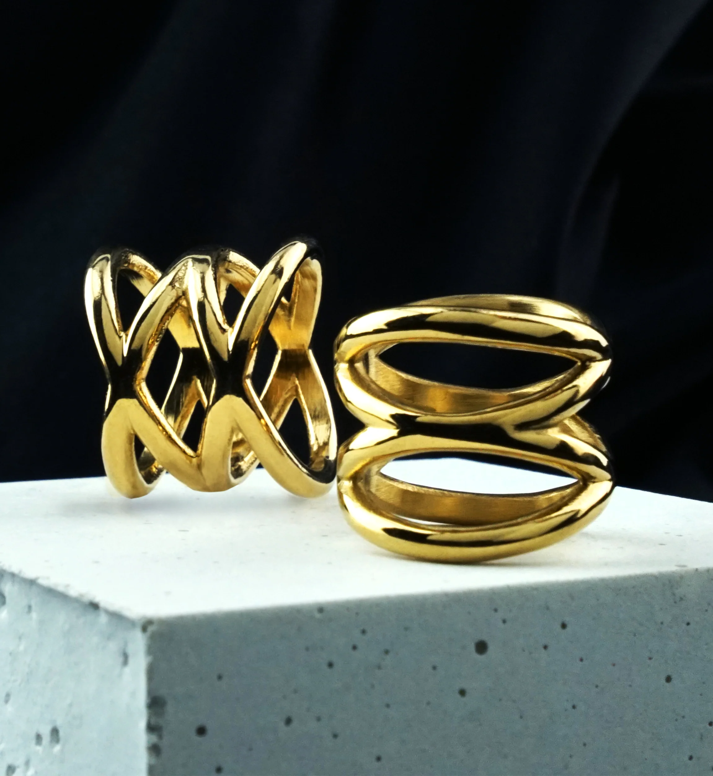 Gold PVD Interlace Stainless Steel Ring - Mrs Treak