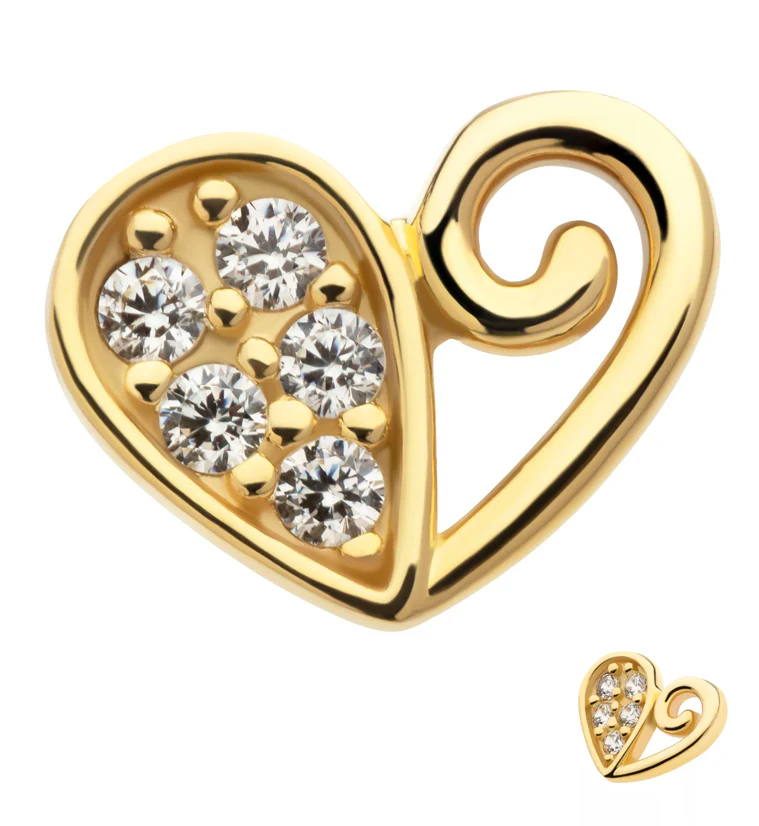 14kt Gold Half CZ Heart Threadless Top - Mrs Treak