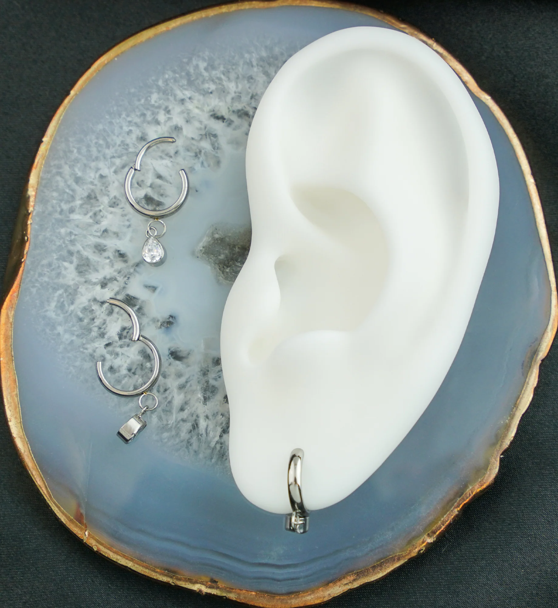 Teardrop Clear CZ Dangle Titanium Hinged Segment Ring - Mrs Treak