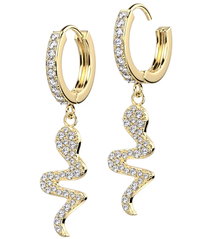 Gold PVD Snake CZ Stainless Steel Hoop Earrings - Mrs Treak