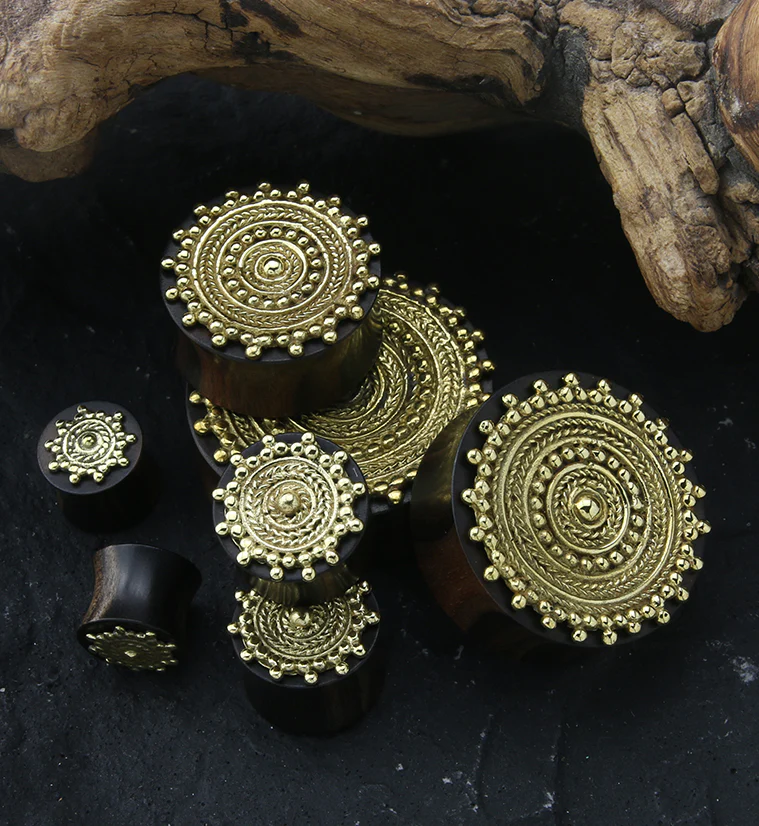 Golden Bali Distilled Brass Areng Wood Plugs - Mrs Treak