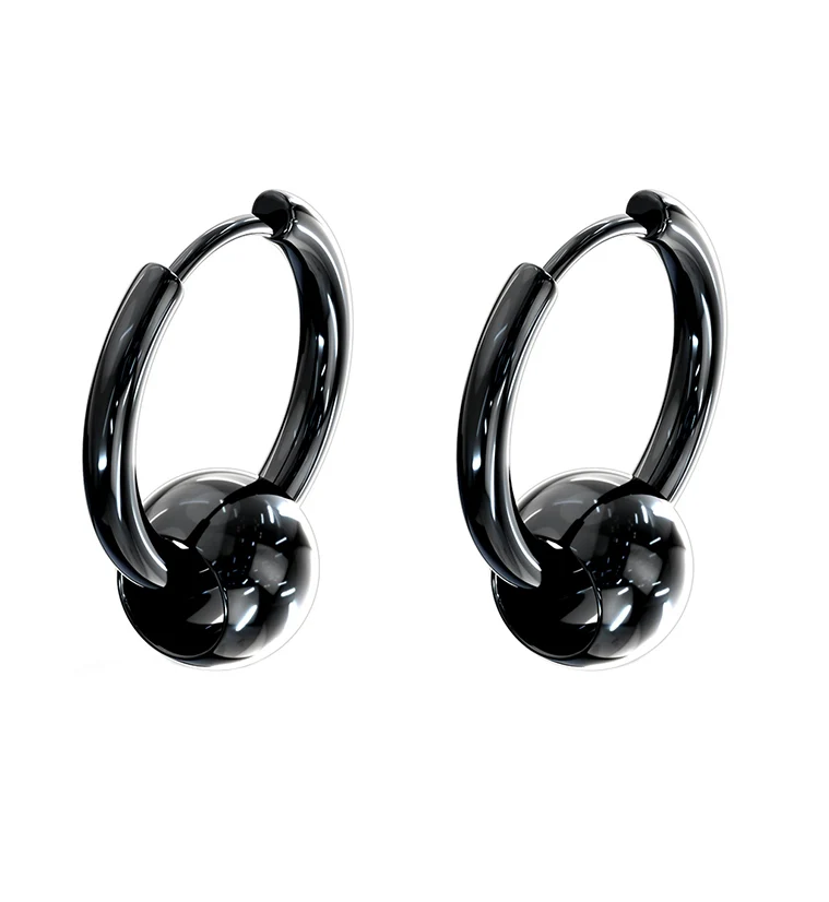 Black PVD Hinge Hoop Bead Earrings - Mrs Treak