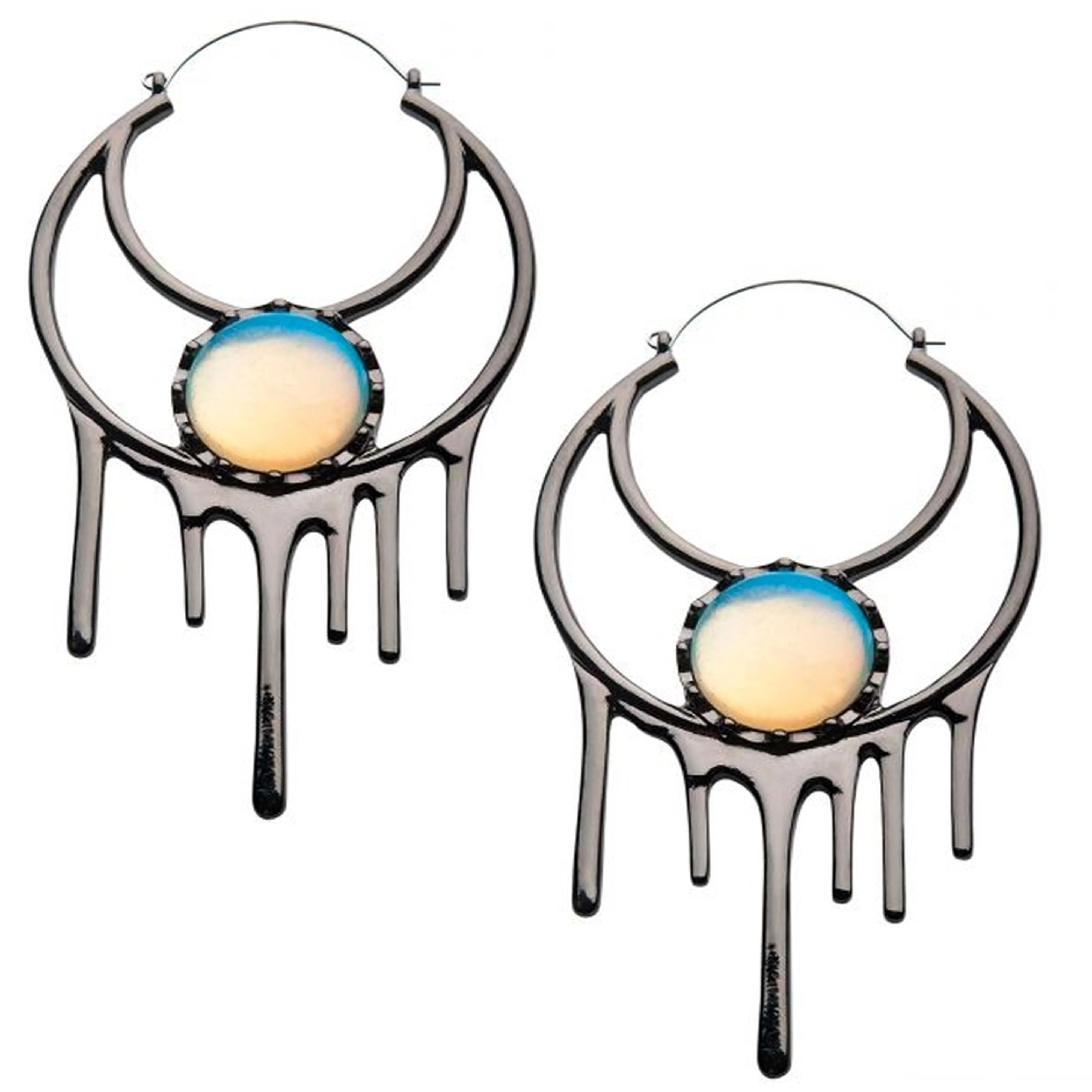 20G Black Crescent Drip Opalite Plug Hoops - Mrs Treak