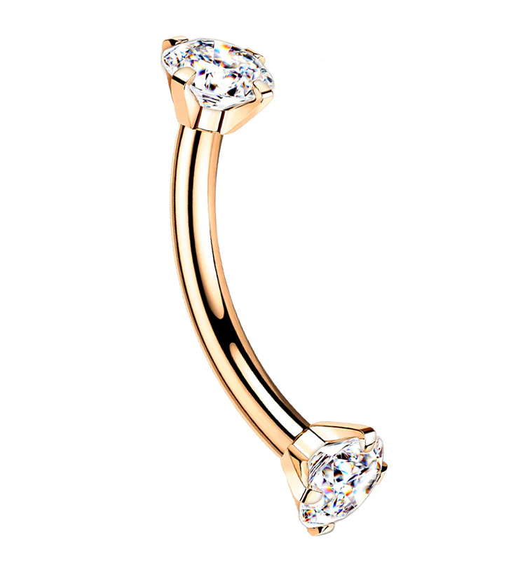 16G Rose Gold PVD Titanium Double Prong CZ Curved Barbell - Mrs Treak