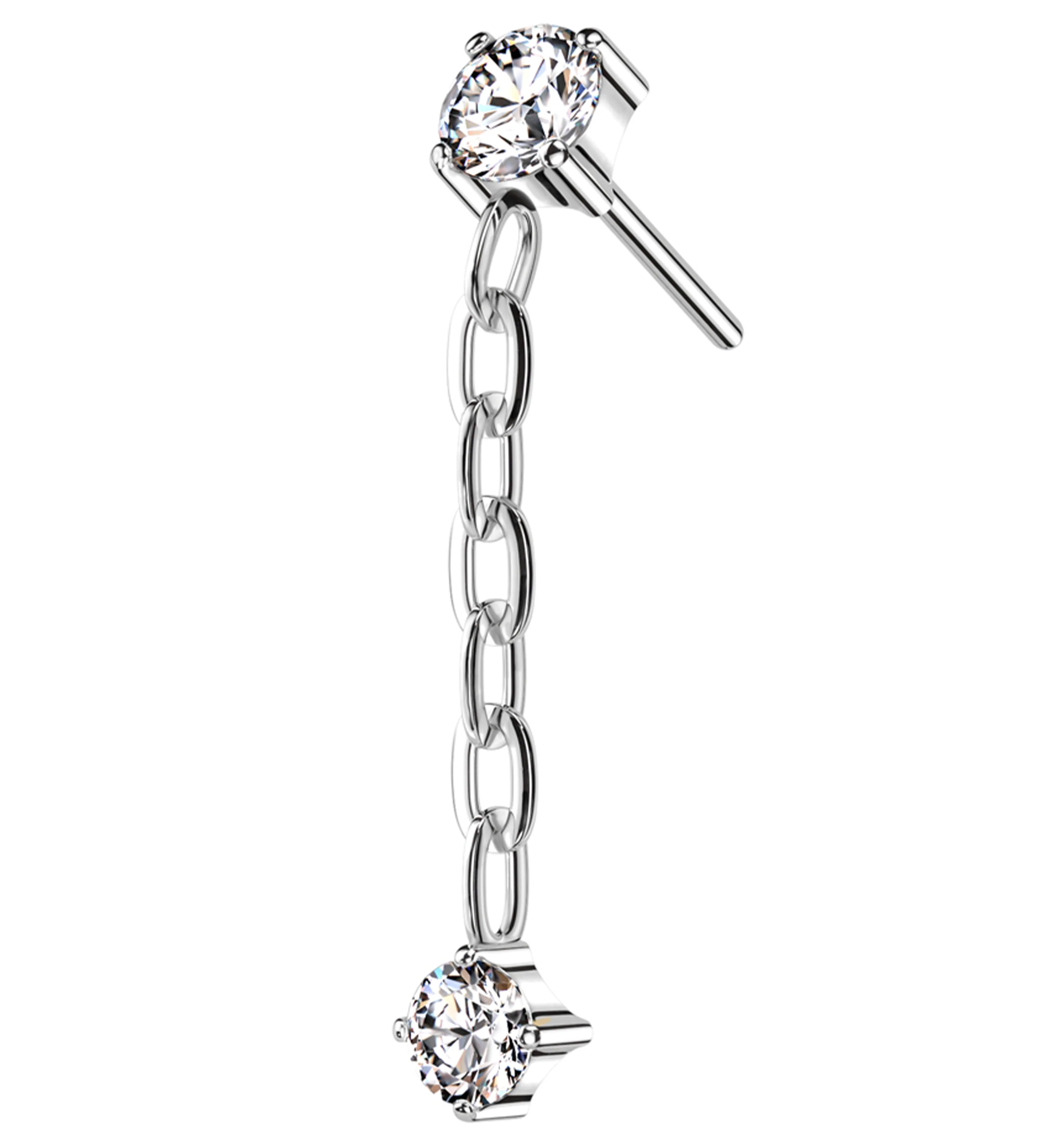 Clear CZ Dangle Chain Titanium Threadless Top - Mrs Treak