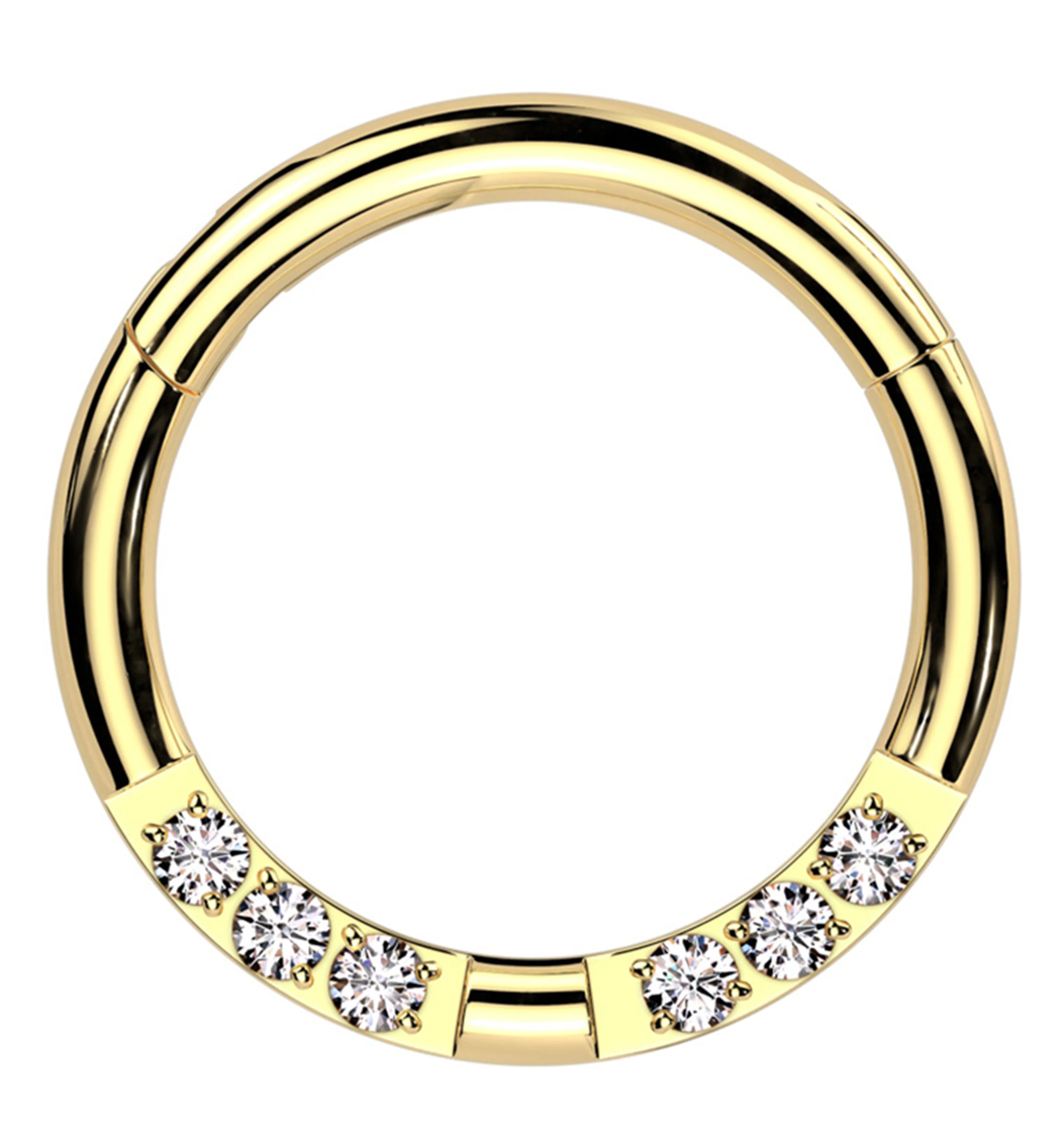 Gold PVD Ethereal Front Facing Clear CZ Stainless Steel Hinged Segment Ring - Mrs Treak