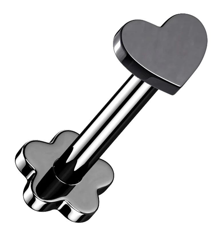 Black PVD Heart Titanium Threadless Labret - Mrs Treak