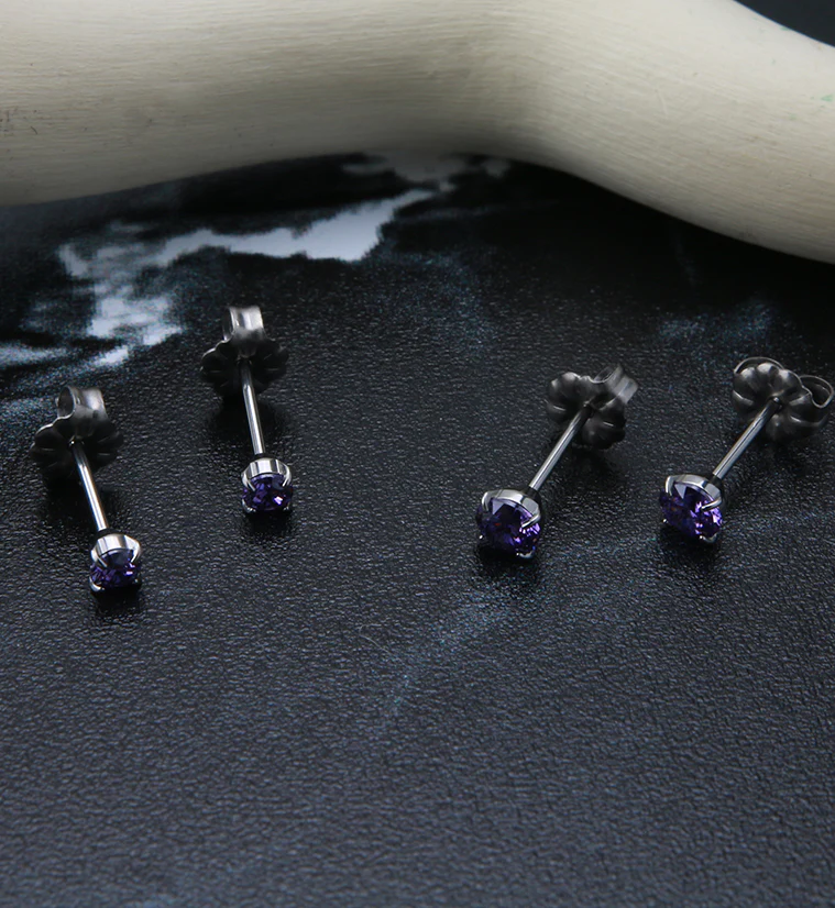 Purple Swarovski Gem Prong Titanium Earrings - Mrs Treak