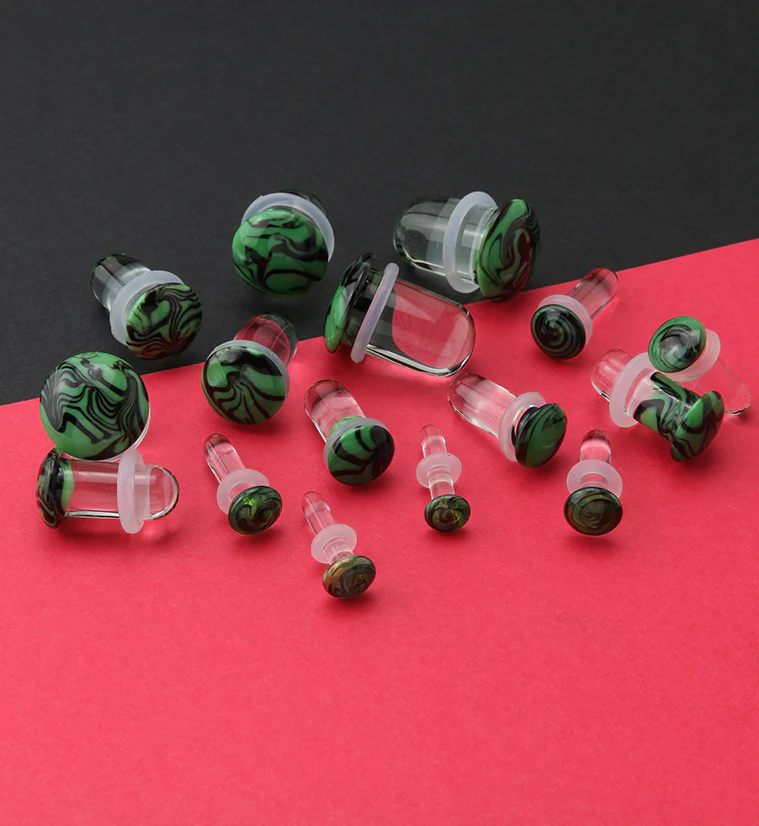 Green and Black Haze Single Flare Glass Plugs - Mrs Treak