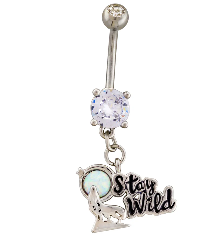 Stay Wild White Opalite Dangle Belly Button Ring - Mrs Treak