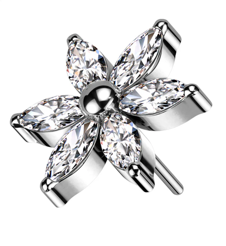 Senary Flower Clear CZ Titanium Threadless Top - Mrs Treak