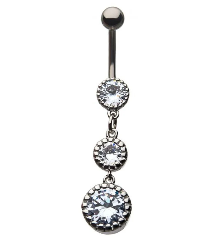 Triple CZ Dangle Belly Ring - Mrs Treak