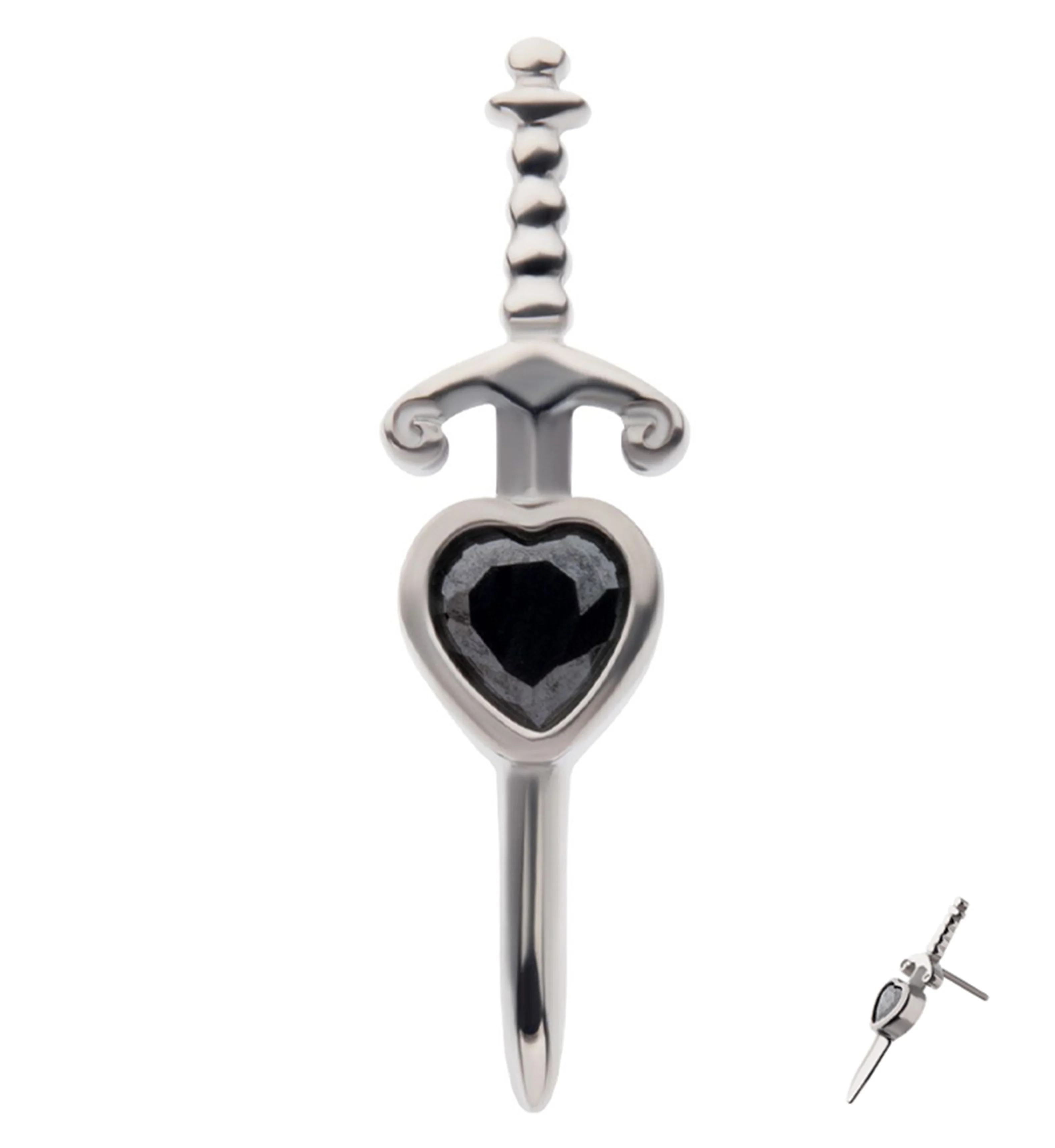 Pierced Black Heart CZ Titanium Threadless Top - Mrs Treak