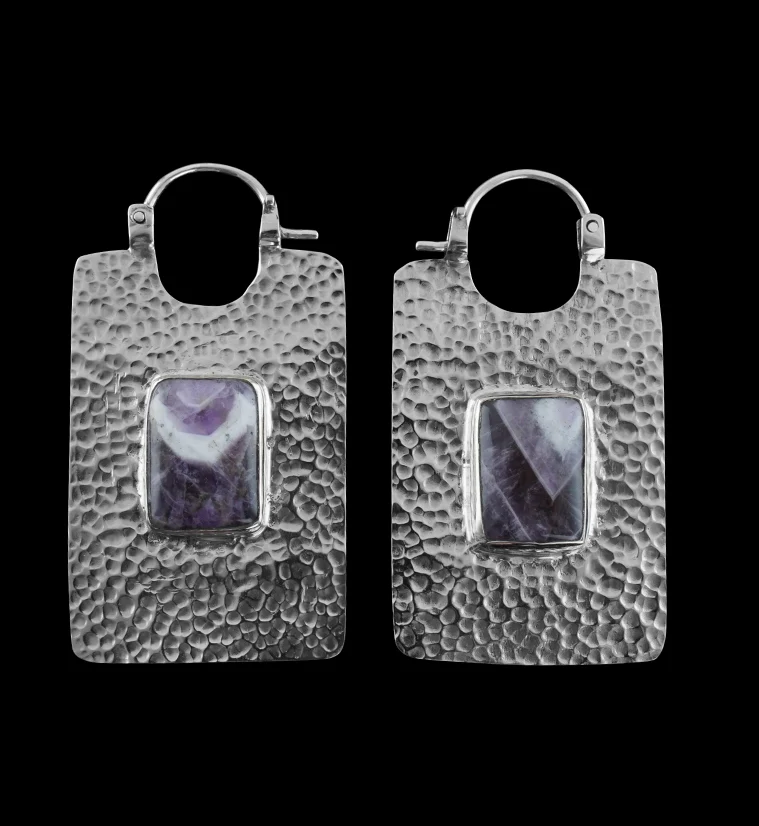 14G Obverse Amethyst Stone White Brass Hangers - Earrings - Mrs Treak