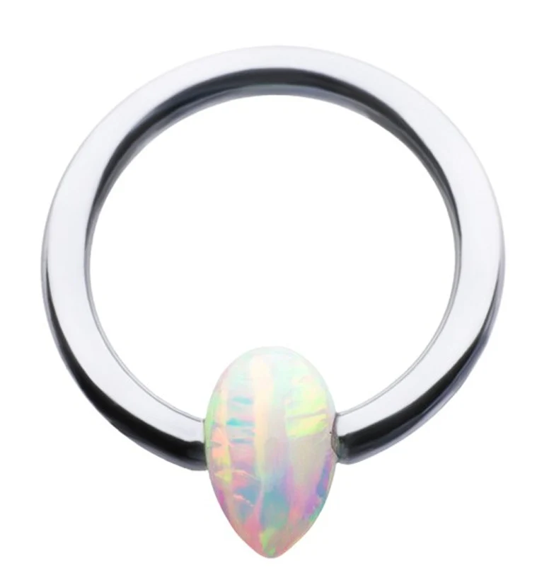 White Opalite Teardrop Titanium Captive Ring - Mrs Treak