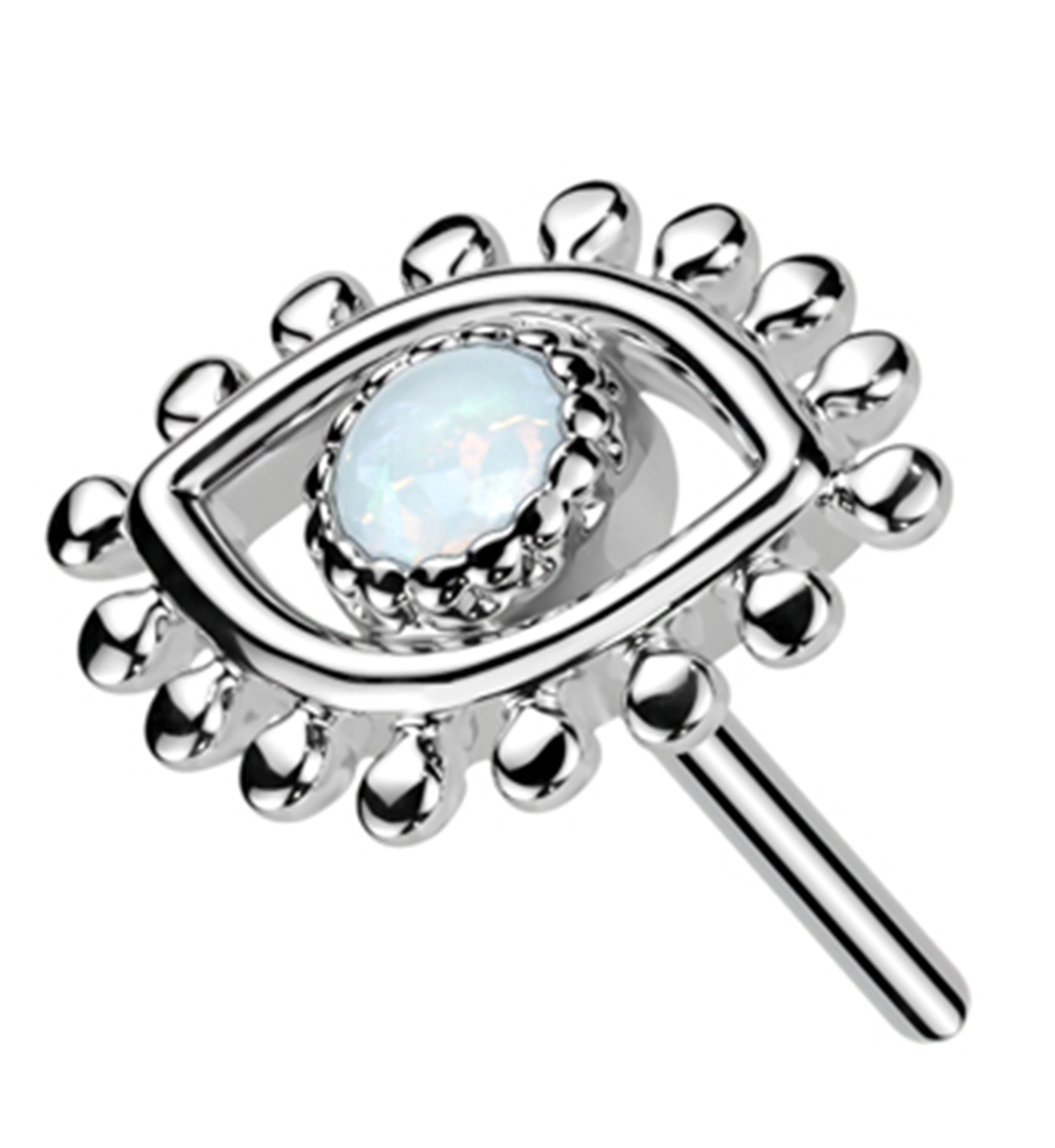 14kt White Gold Beaded Eye White Opalite Threadless Top - Mrs Treak