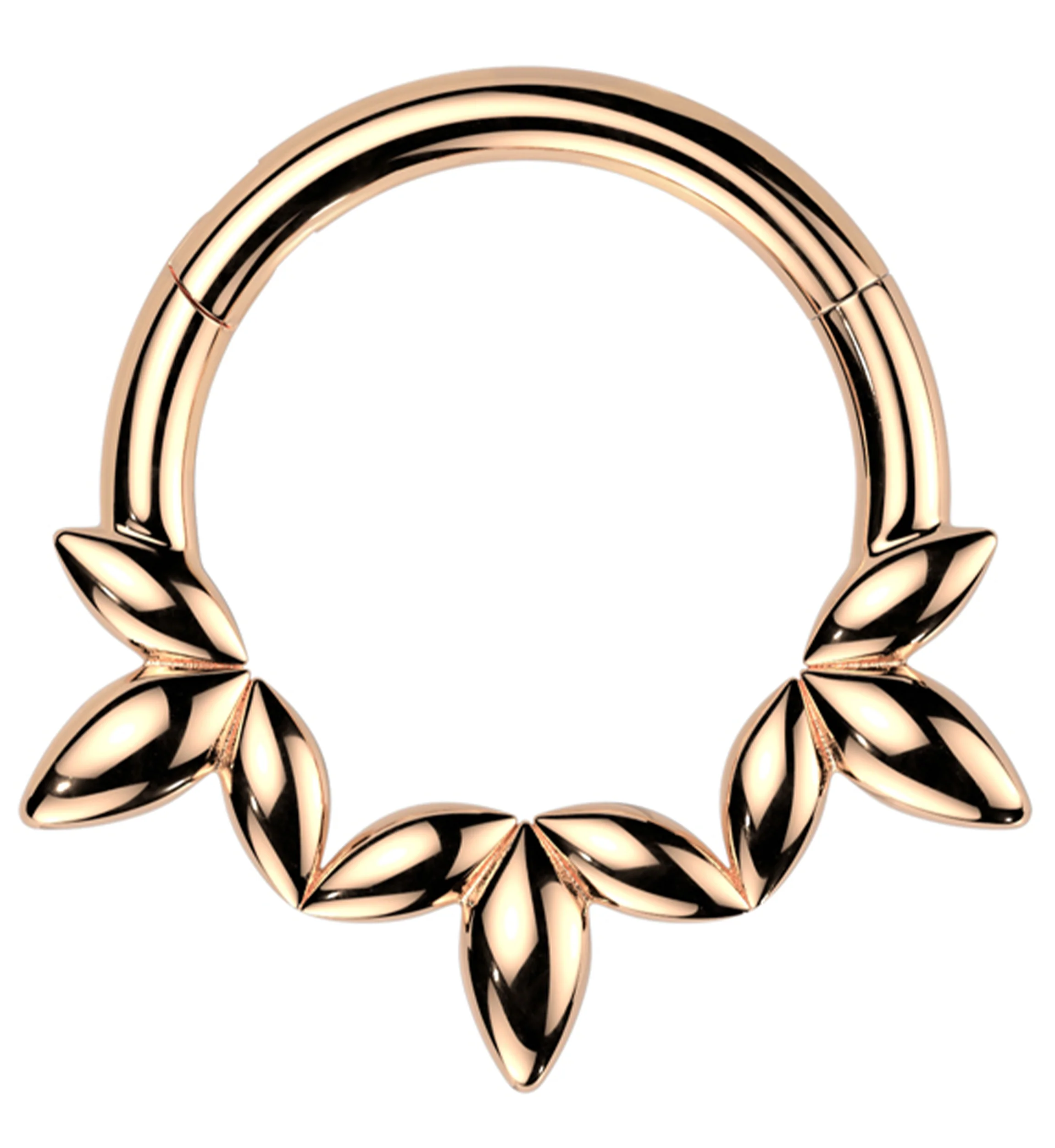 Rose Gold PVD Olive Leaves Stainless Steel Hinged Segment Ring - Mrs Treak